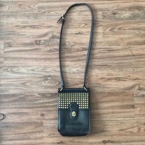Vintage Black Leather Bag with Gold Studs